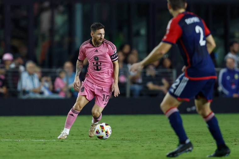 Inter Miami's Lionel Messi controls the ball 